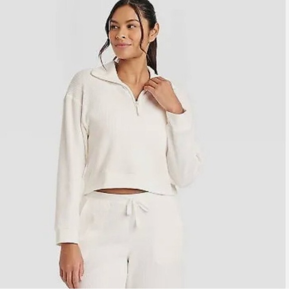 stars above Tops - Stars Above Waffle Quarter Zip Sweatshirt Womens Small Long Sleeve cream Small